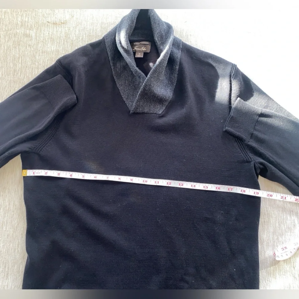 Tasso Elba Sweater Navy Blue Gray Shawl Neck 100% Cotton Medium